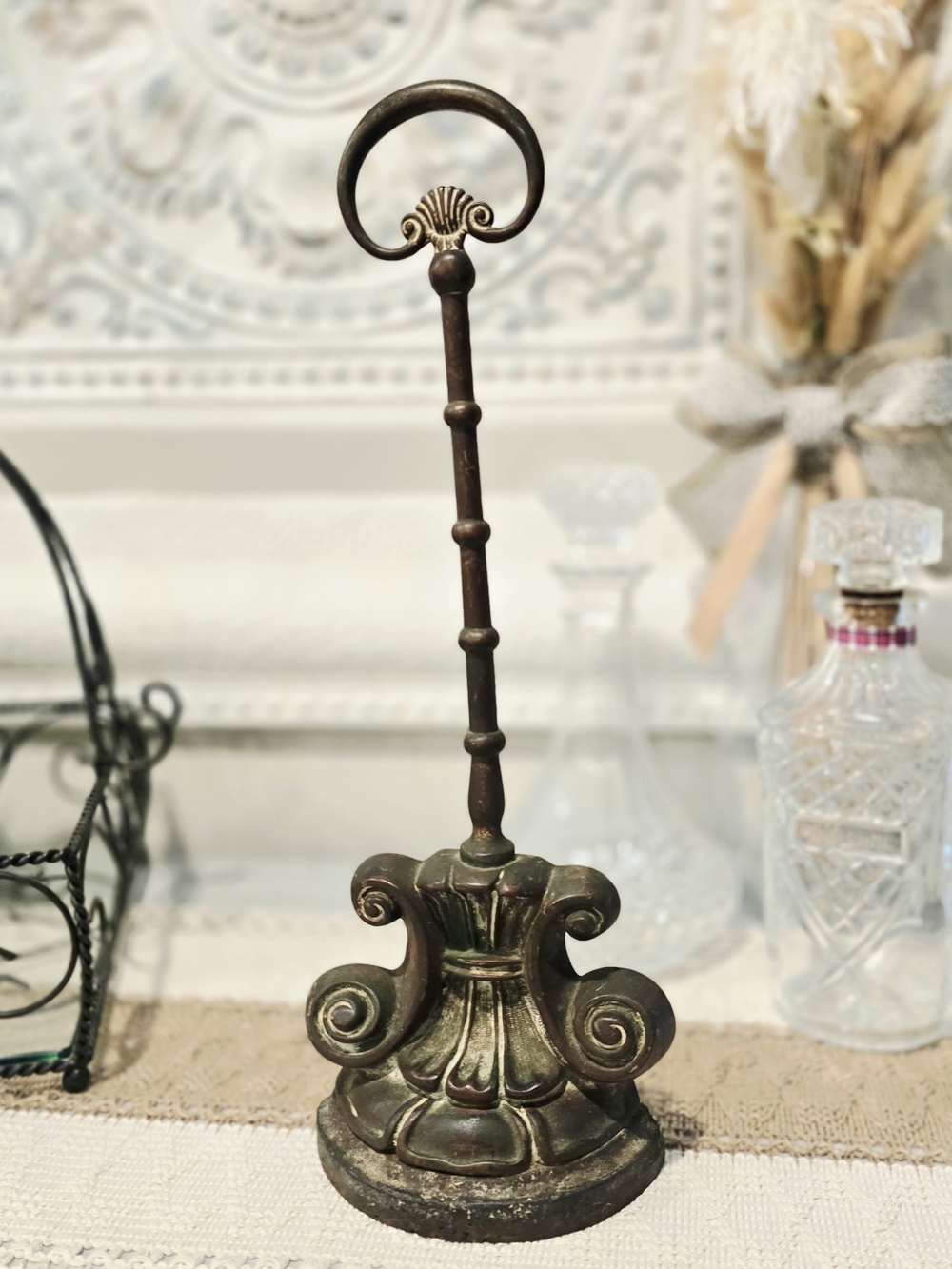 Vintage Cast Iron Door Stopper with Rubbed Gold Tone Made in England